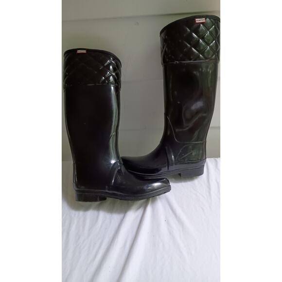 Hunter Boots Rigley Top Quilt Glossy Riding Style Rain Women's Size 7 - Picture 8 of 12